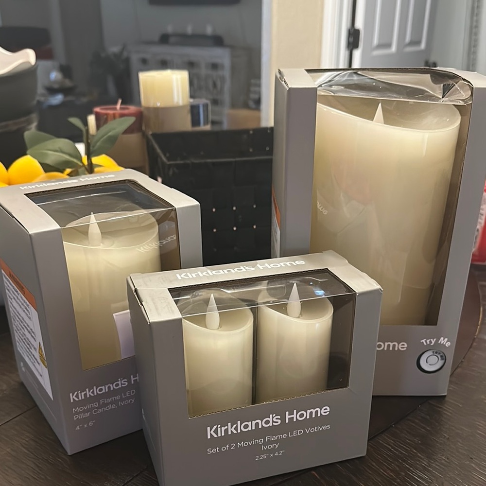 Moving Flame LED Pillar Candle, Ivory Set